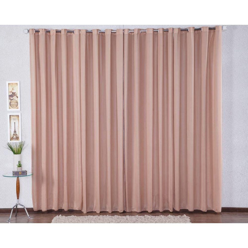 Cortina 300X280 Com Ilhós Pra Sala Malha Gel - Avelã