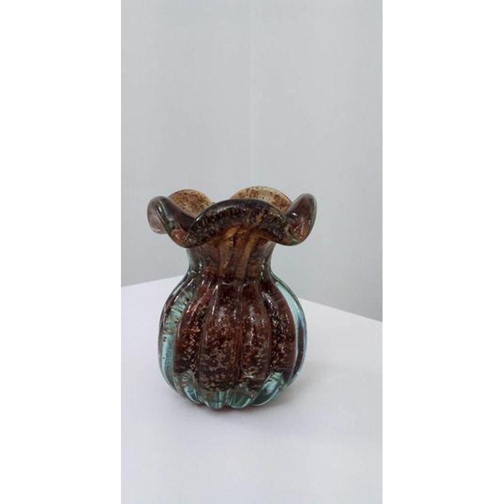 Vaso de Murano Marrom com Pó de Ouro Pequeno