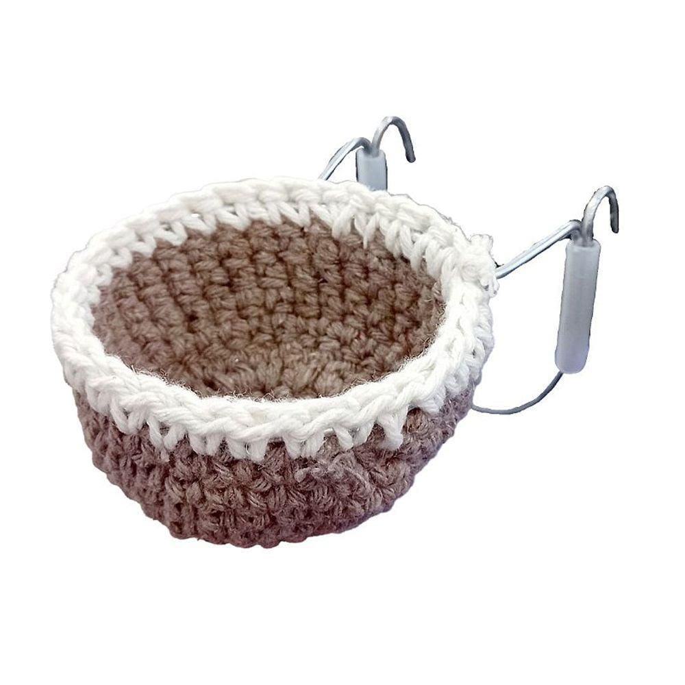 Ninho Crochê com Suporte Vertical - Coleiro - Borda Branca