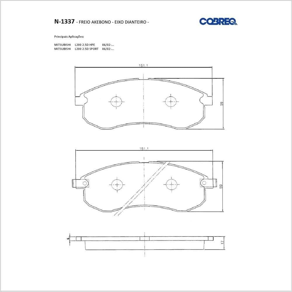 Pastilha de Freio Cobreq N-1337 Mitsubishi L200 2007 a 2007