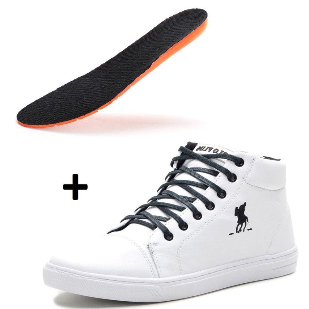 Tenis Masculino Cano Alto Botinha Polo Plus Branco + Palmilha Gel
