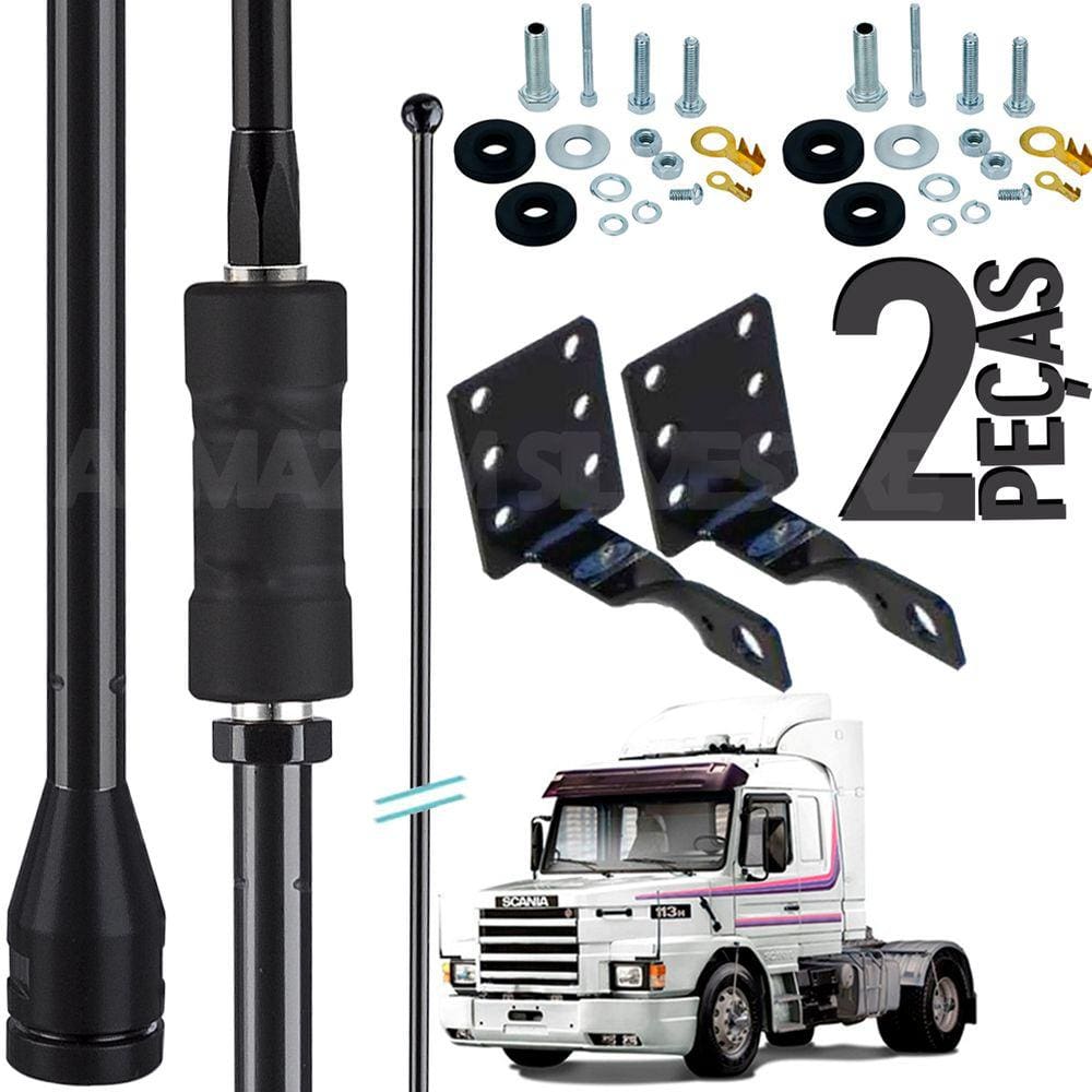 2 Antena Px Prolongador Mini Argentina Black 200w 1,08m Suporte Capô Scania 112 113h Parafusos