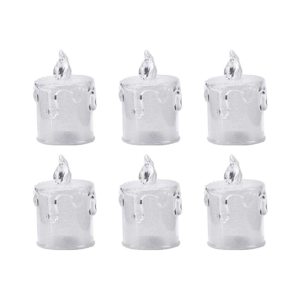 Jogo 6 Mini Velas Eletrônica Transparente LED Branco Quente 6cm