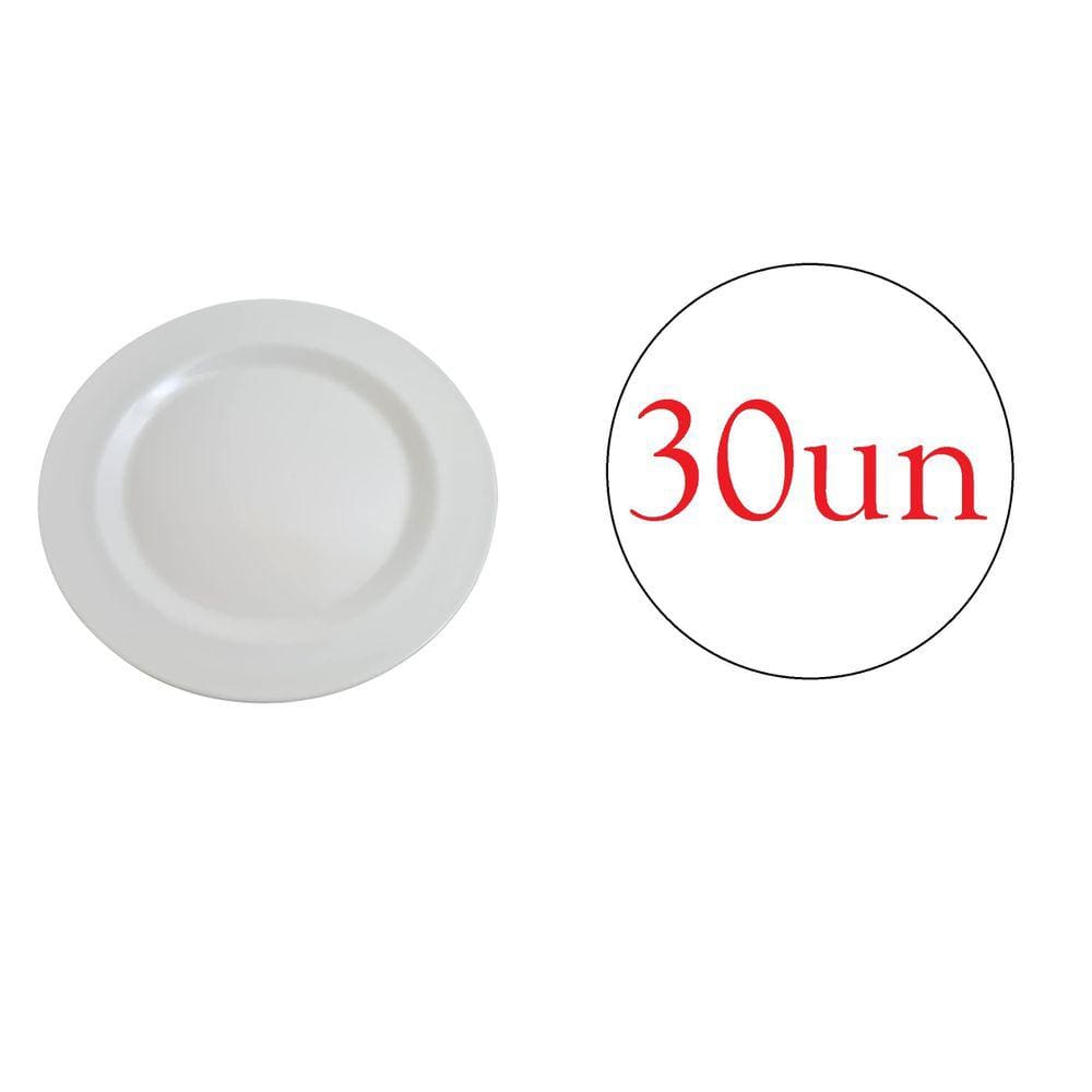 Prato Redondo De Melanina Branco Refeição Festa 22Cm - 30Un