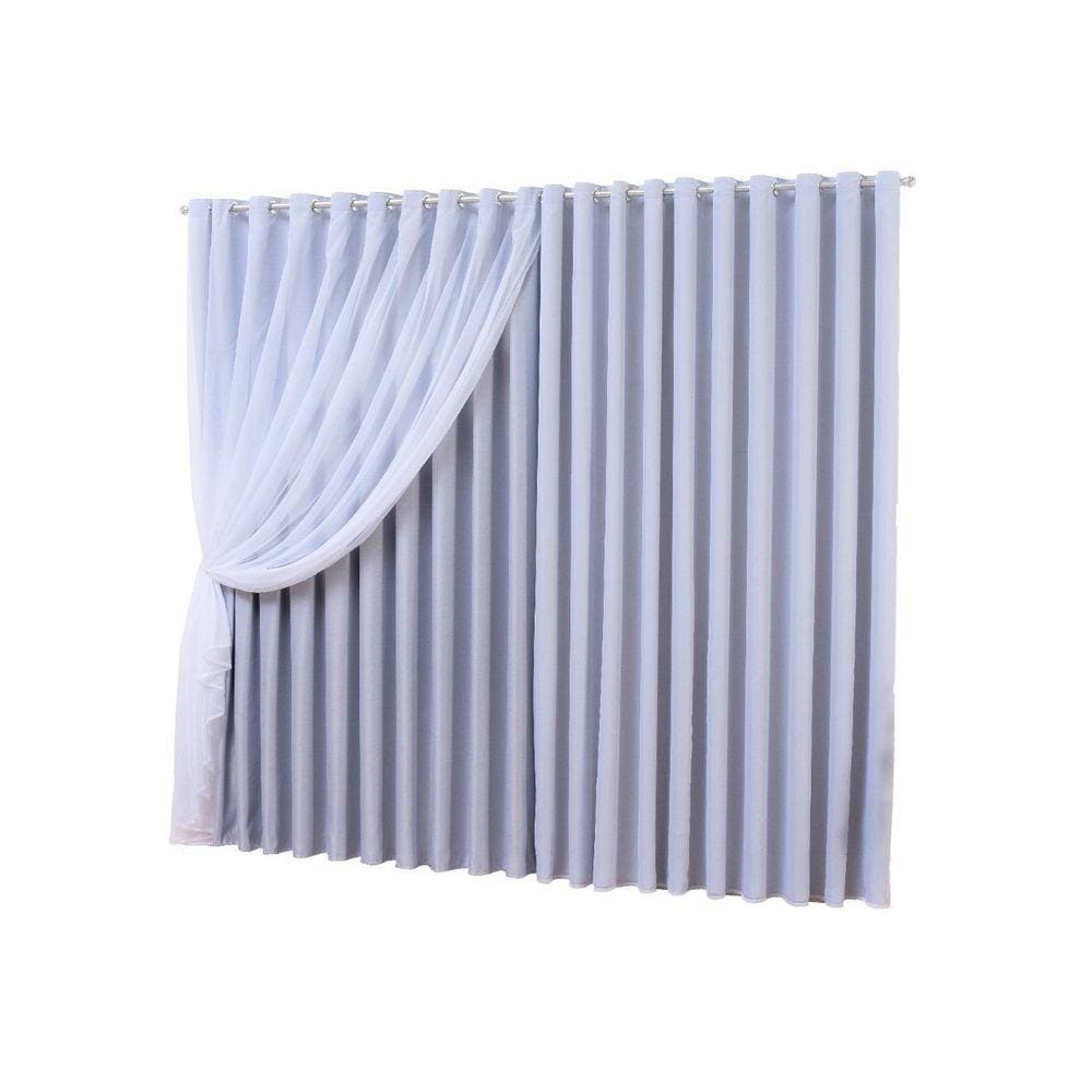 Cortina Blackout Moscou Com Voil Ilhós Cromado Branco 5M