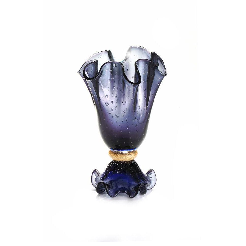 Vaso Em Cristal Murano Azul Com Ouro 24 K - São Marcos
