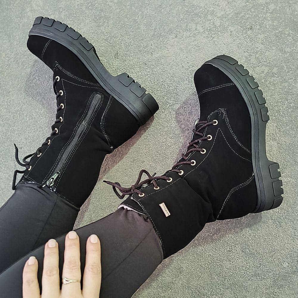 Bota Alice Peluciada Lã Pelinhos Coturno Feminino Forrado