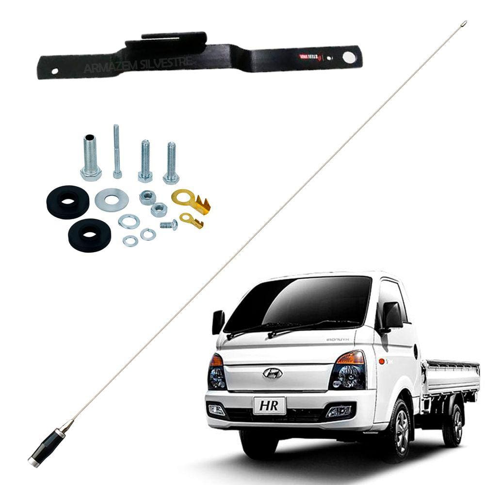 Antena Px Inox Mini Maria Mole 1,40m Hyundai Hr Lado Motorista Parachoque Parafusos Anti-furto
