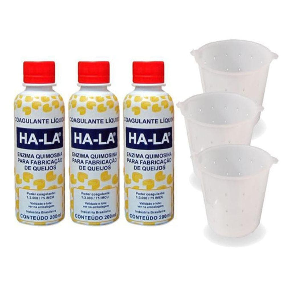 Kit 3 Coalhos Ha-La 200Ml Para Queijos + 3 Formas 500G