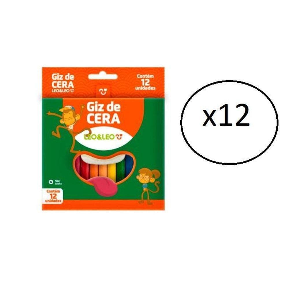 Giz De Cera 12 Cores Leo E Leo- Kit 12 Caixas- 144Un Total