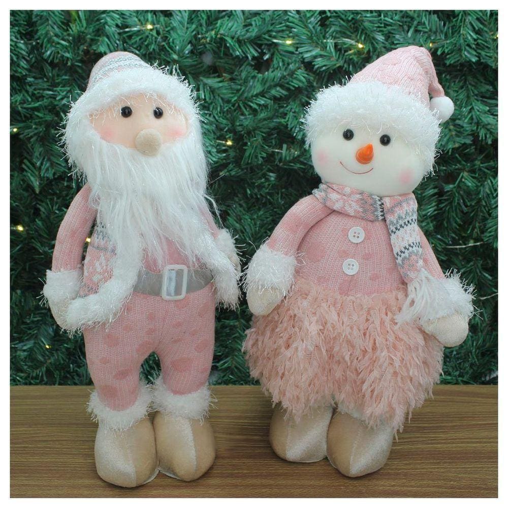 Dupla Boneco Natalino Papai Noel E Boneco De Neve Rosa