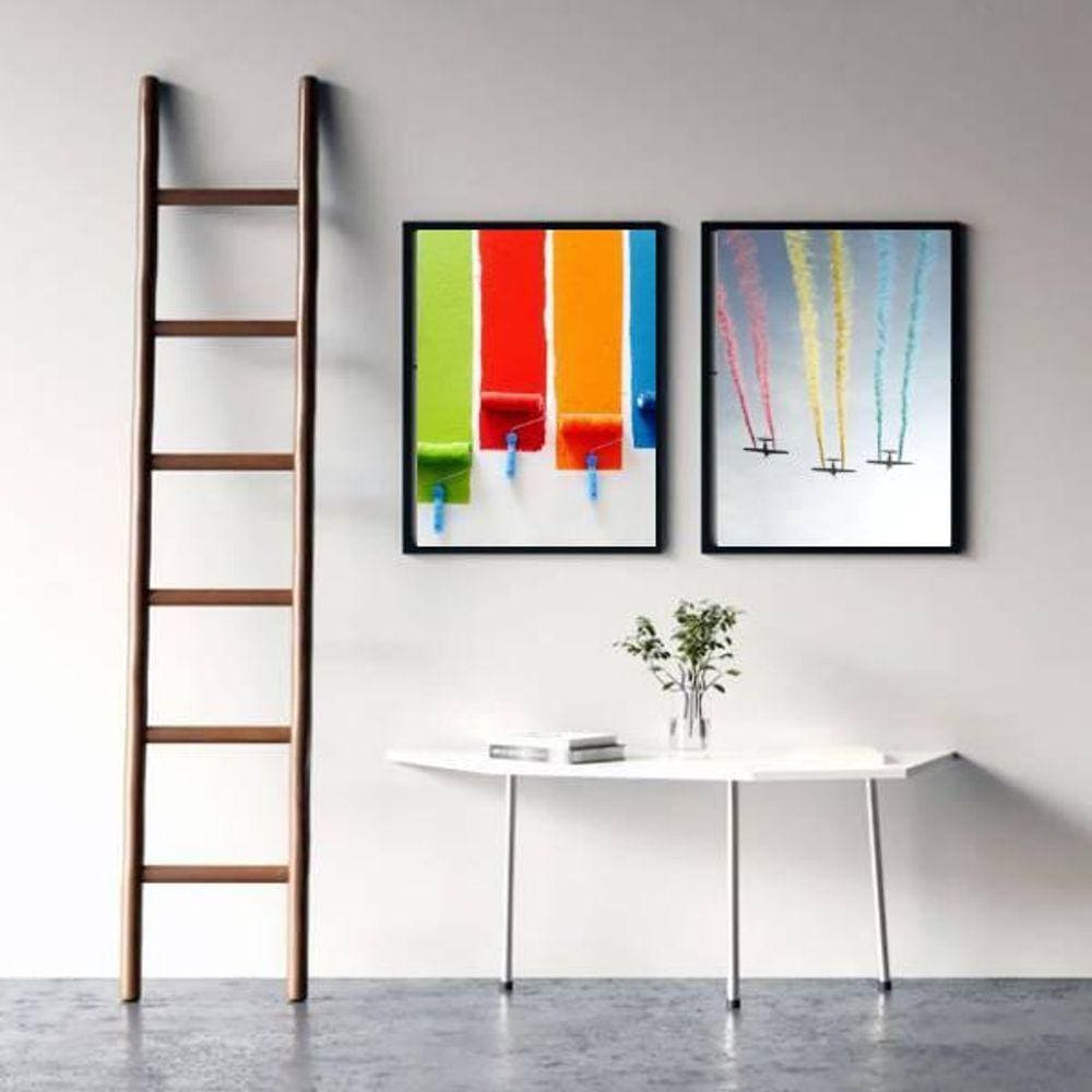 Kit 2 Quadros Cores Da Vida 33X24 Com Vidro - Madeira Preta