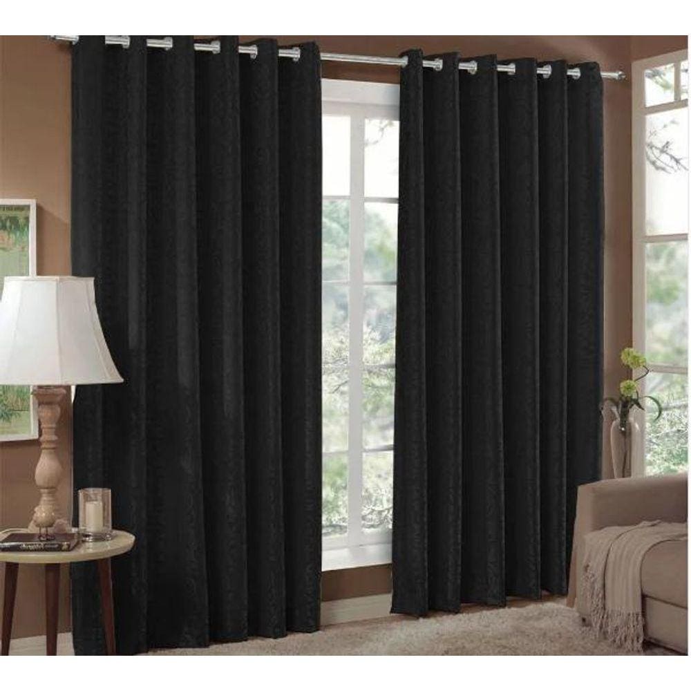 Cortina Jacquard 3,00X2,50 Preto Ilhós Quadrado Cromado