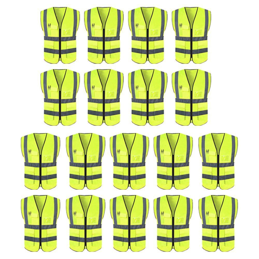 Colete Refletivo Faixa Sinalizador Kit 18 Unidades Trabalho EPI Segurança Blusao Fluorescente Bolso Ziper Proteçao Obra Transito