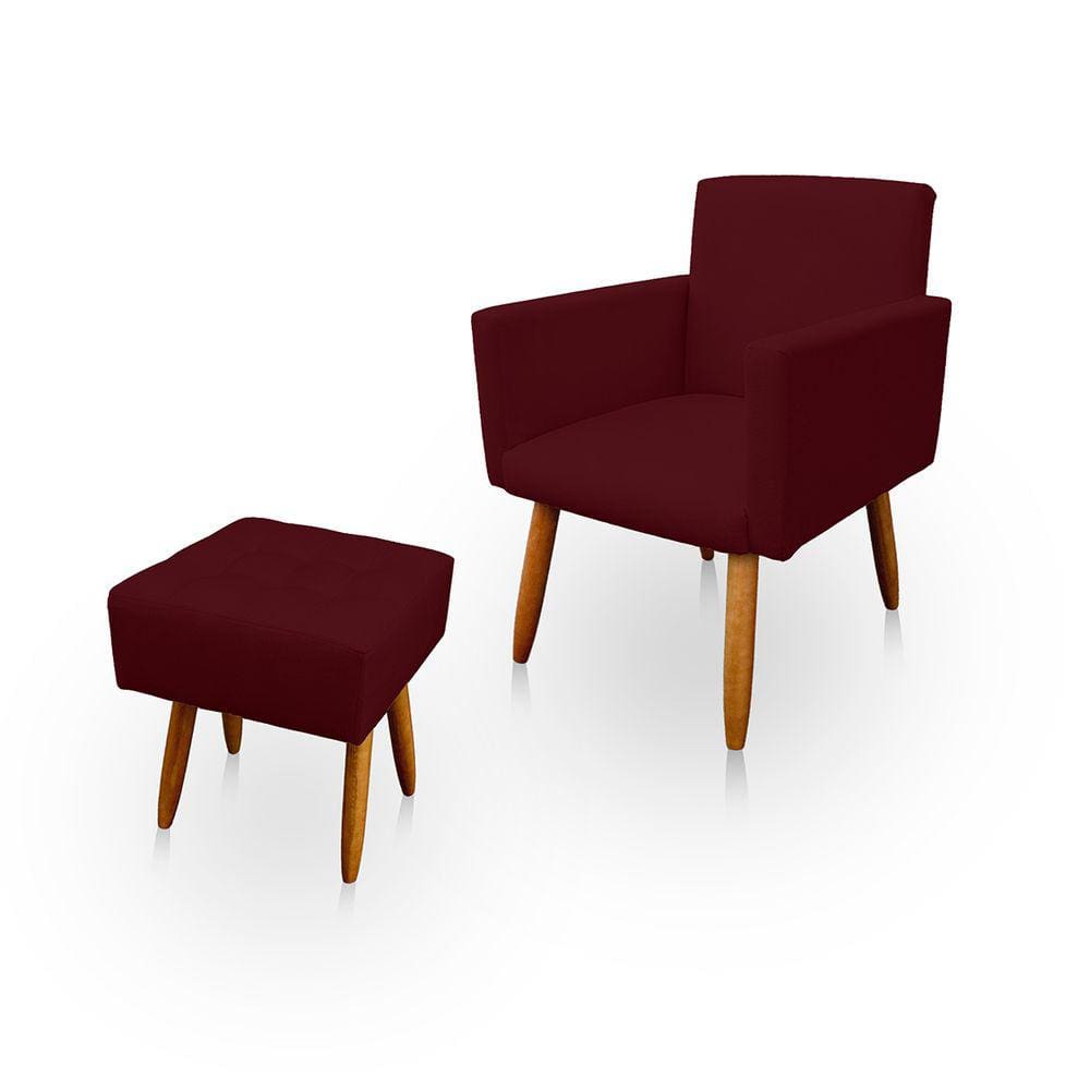 Poltrona Decorativa Nina com Puff New para Sala e Quarto Suede Bordo - Jylcrom