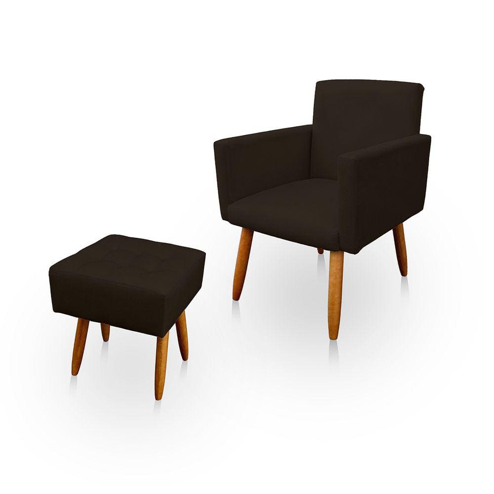 Poltrona Decorativa Nina com Puff New para Sala e Quarto Suede Marrom - Jylcrom