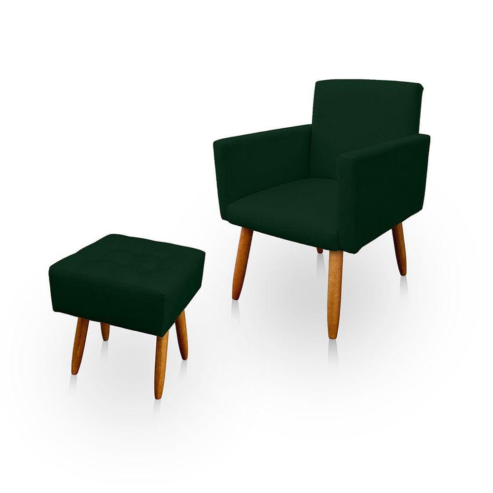 Poltrona Decorativa Nina com Puff New para Sala e Quarto Suede Verde - Jylcrom