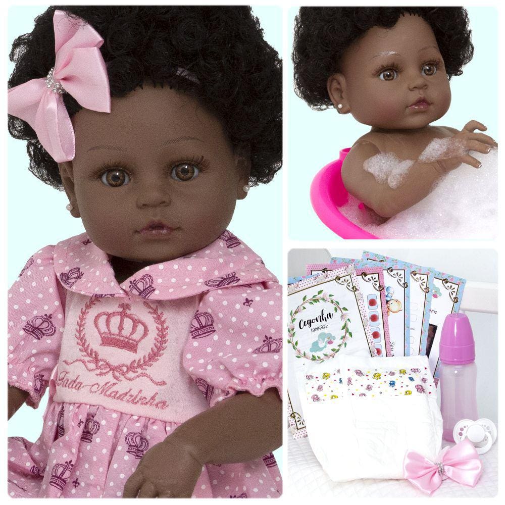 Boneca Reborn Bebe Silicone Menina Cabelo Cacheado 57cm em