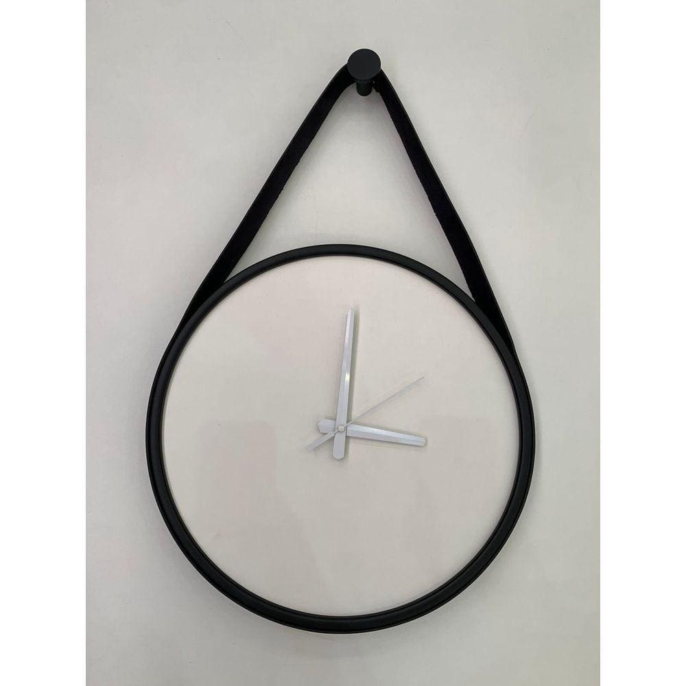 Relogio Adnet Preto Alça Preta Mostrador Branco 40 cm