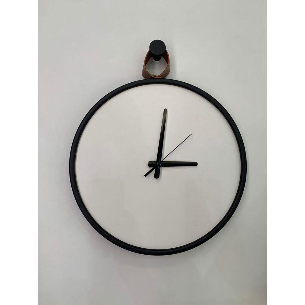 Relogio  Short Strip Preto Alça Caramelo Mostrador Branco 40 cm