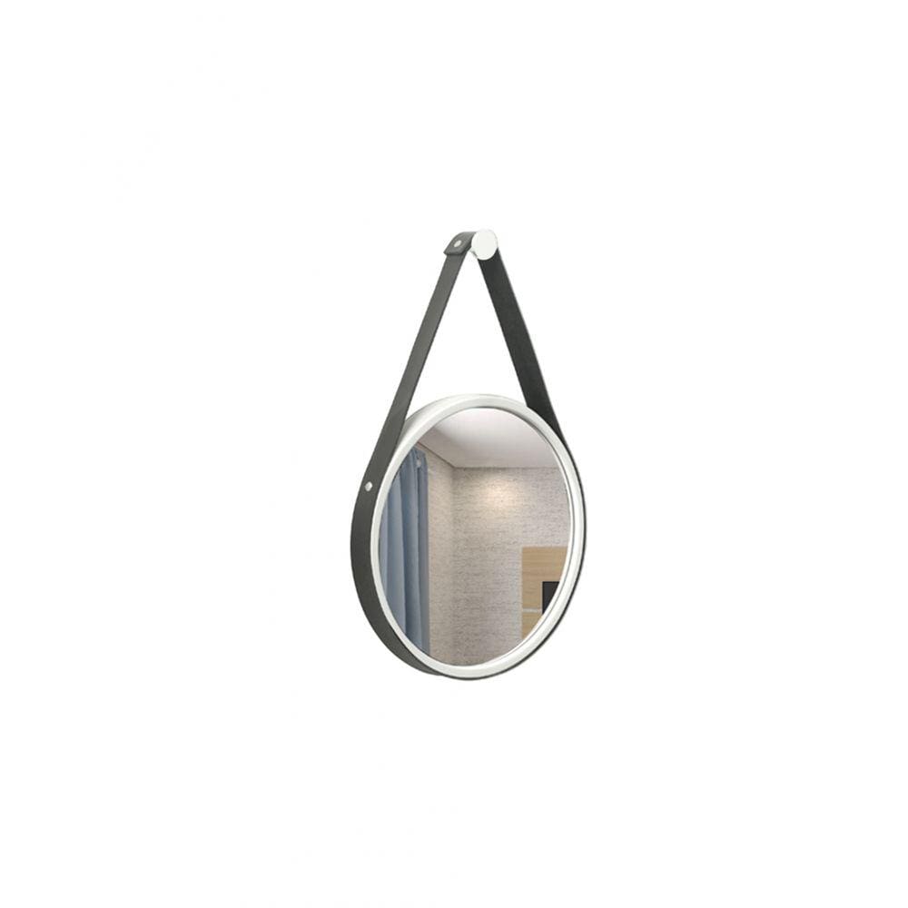 Espelho Decorativo Adnet Branco Alça Corino Preto 20cm Redondo