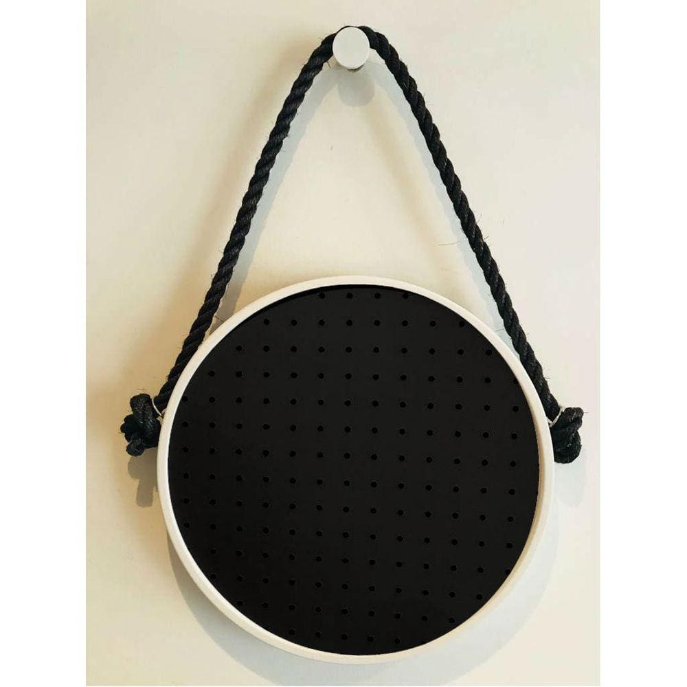 Pegboard Adnet Branco Couro Preto Fundo Preto 40 cm Redondo