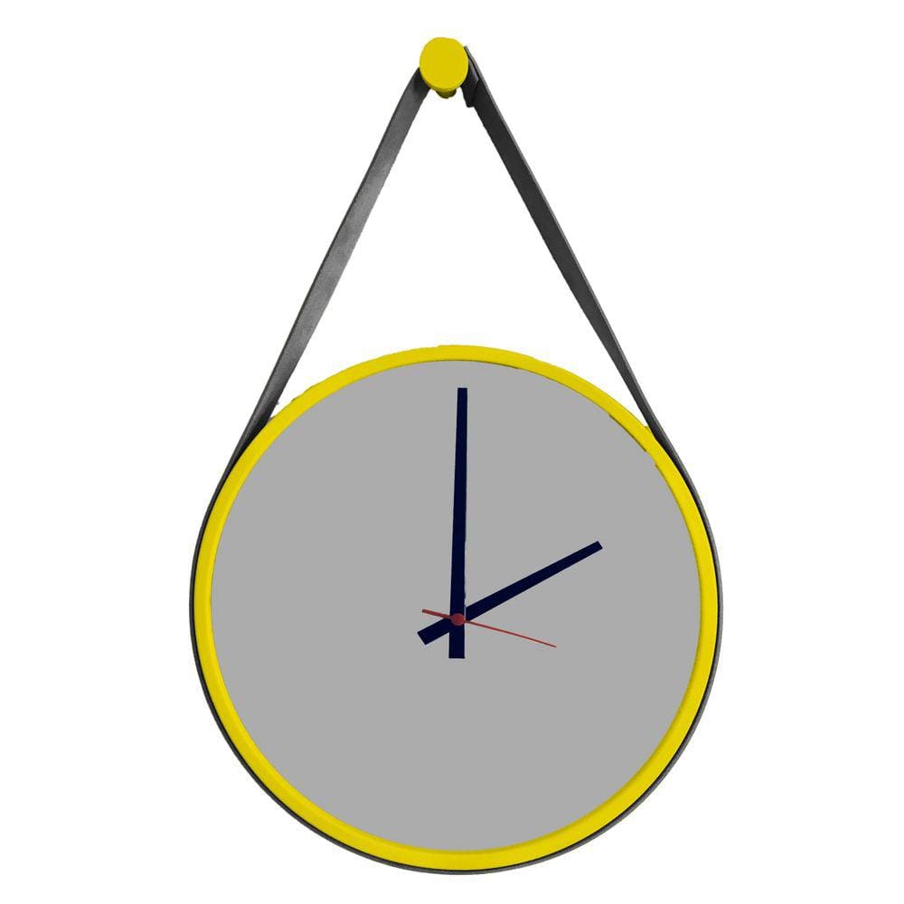 Relógio Adnet Amarelo Alça Preta Mostrador Cinza Matt Ponteiro Preto 30 cm
