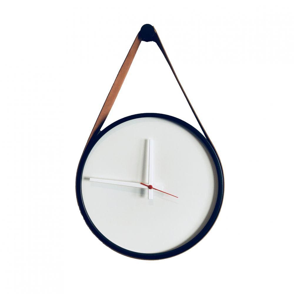 Relógio Adnet Preto Alça Caramelo Liso Branco Ponteiro Branco 30 cm