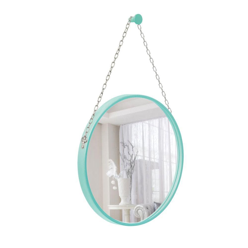 Espelho Decorativo Adnet Verde Alça Corrente Cromada 60cm Redondo
