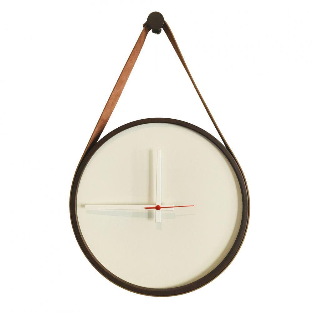Relógio Adnet Marrom Alça Caramelo Mostrador Branco Ponteiro Branco 50 cm