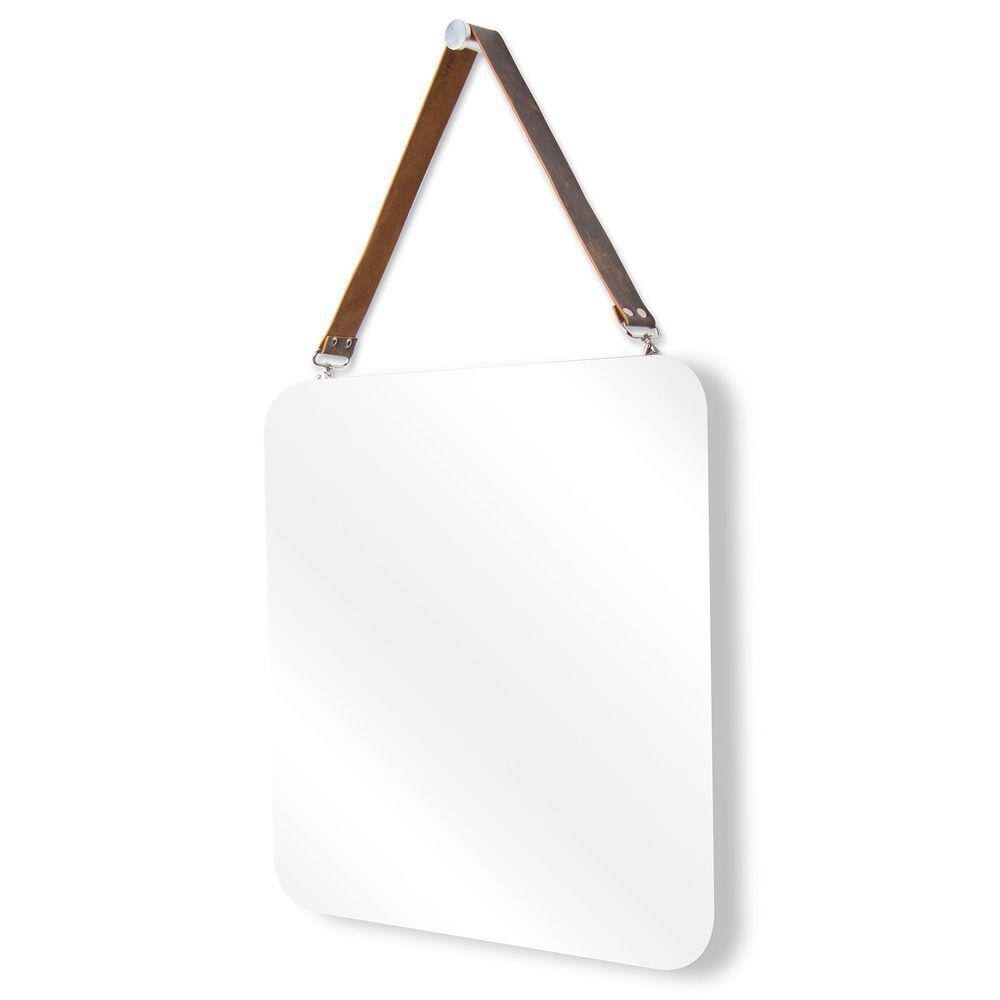 Espelho Decorativo Vintage Alça Corino Rajado 50x50cm 3P Quadrado