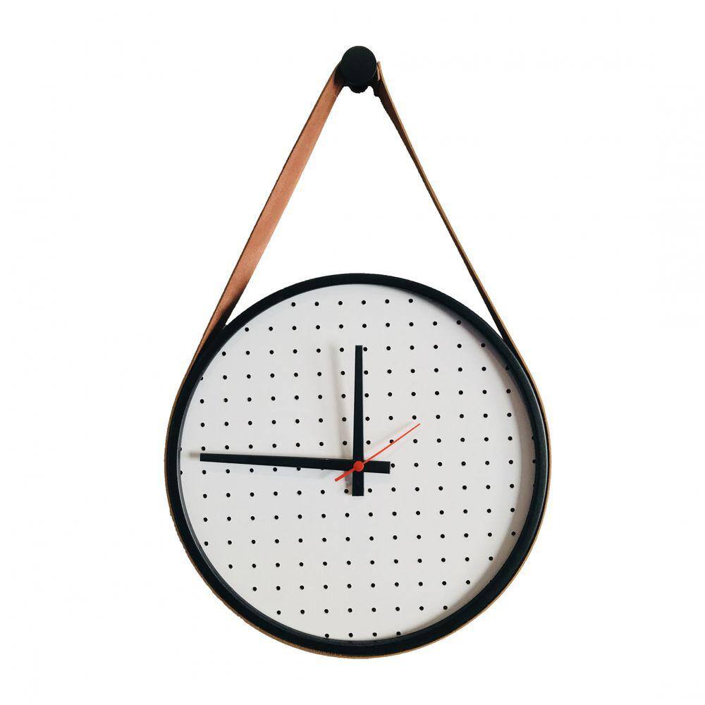 Relógio Adnet Preto Alça Caramelo Mostrador Branco PB Ponteiro Preto 30cm