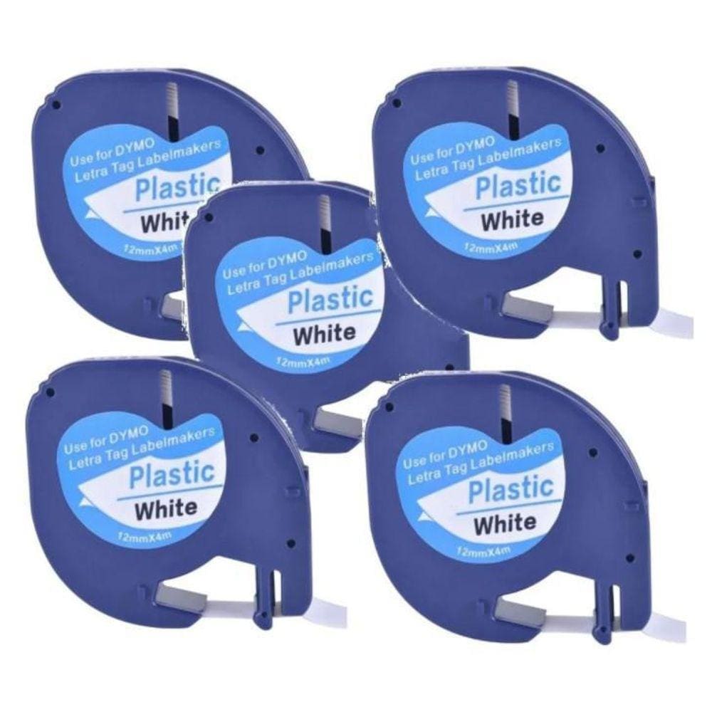 Kit 5 Fita Aplicável Dymo Letratag 91201 T Plástica 12Mm