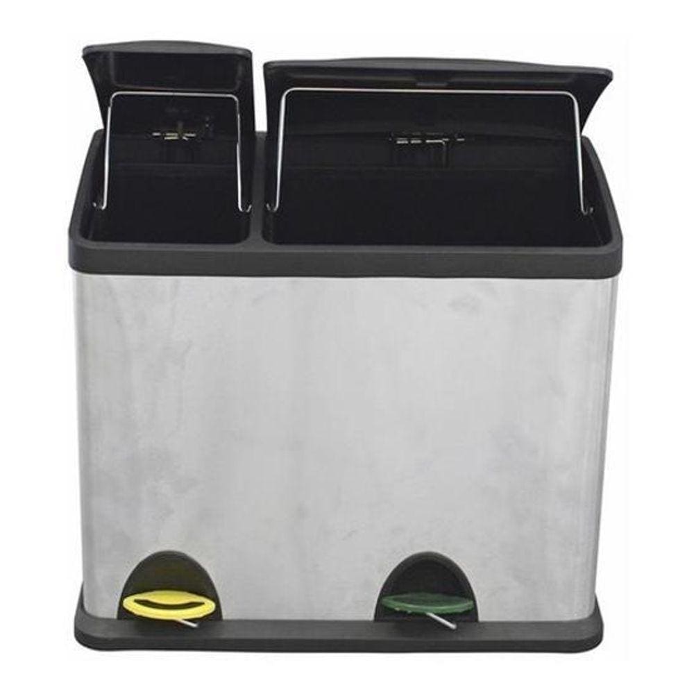Lixeira Seletiva Retangular Aço Inox 26L Dupla - Prateado