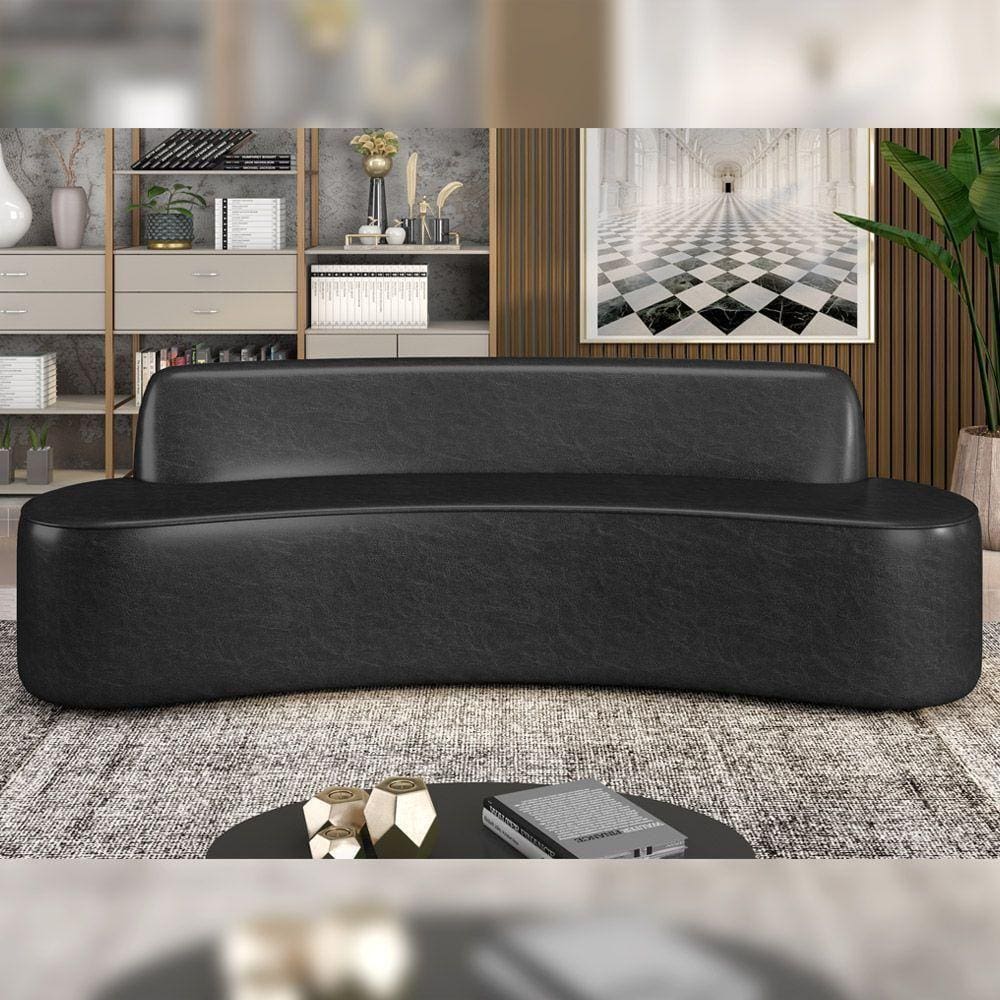 Sofá Decorativo 4 Lugares 230Cm Bélgica Curvo Pu Preto G15 - Gran Belo