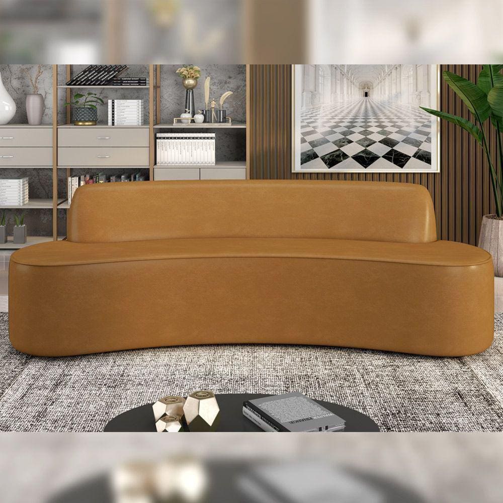 Sofá Decorativo 4 Lugares 230Cm Bélgica Curvo Pu Caramelo G15 - Gran Belo