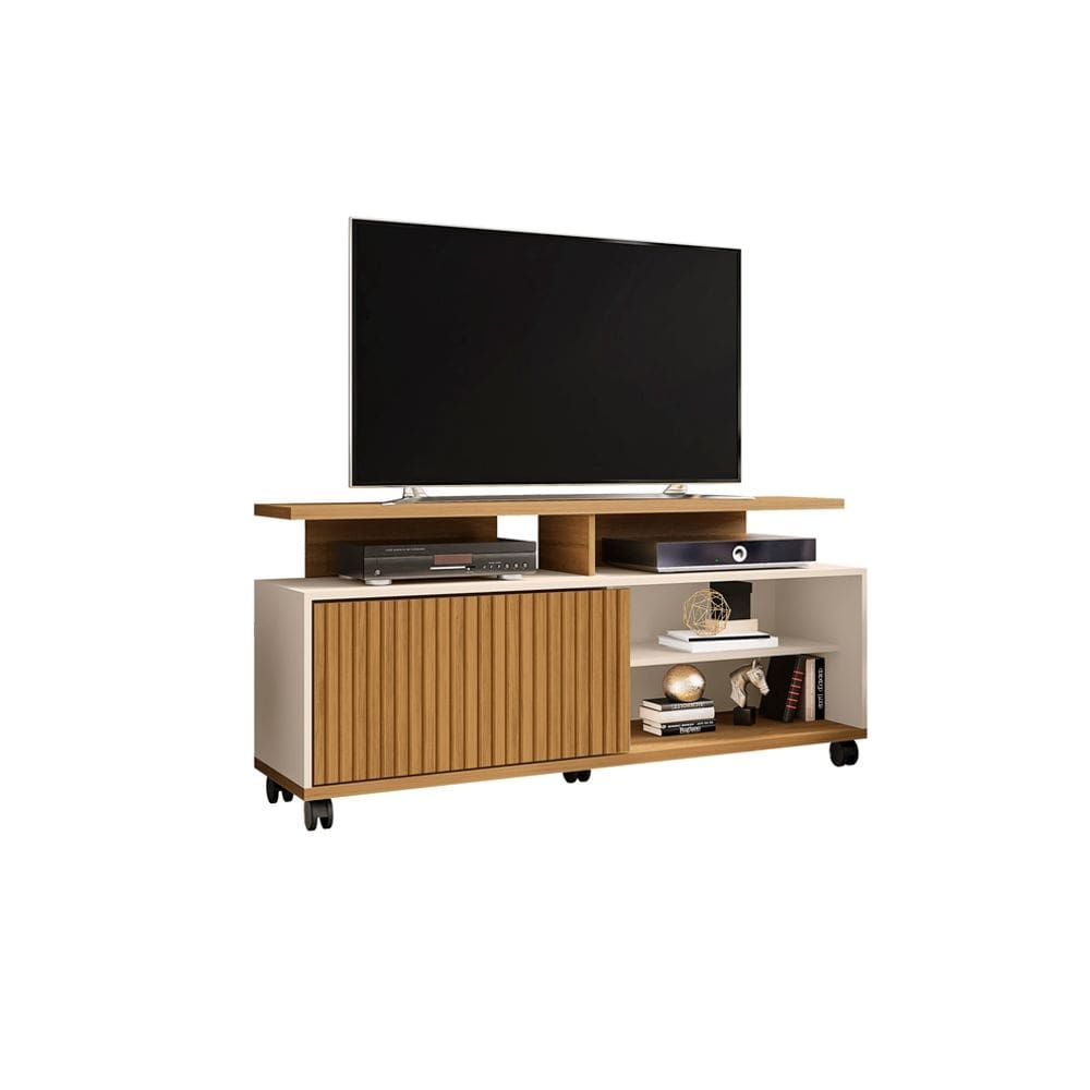 Rack Para TV Topázio Ripado Cinamomo C/ Off White – Bechara Móveis