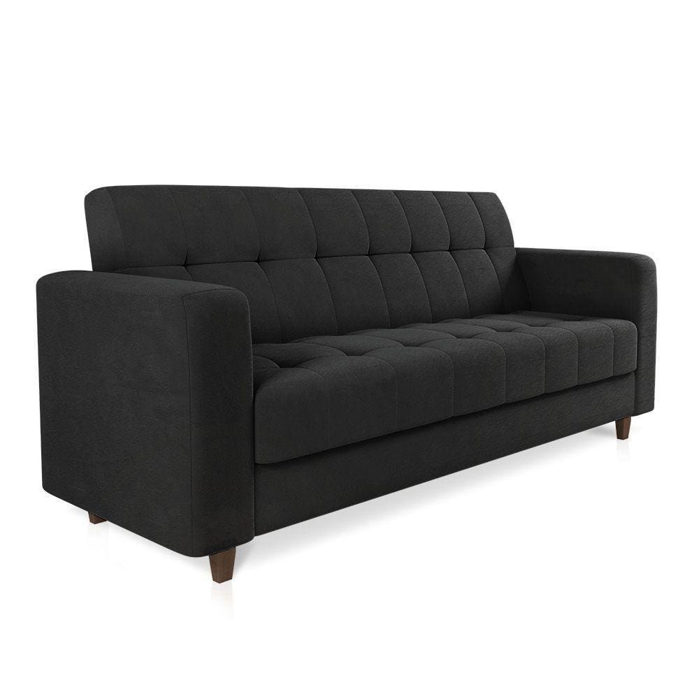 Sofá 03 Lugares Arezzo Suede Pés Chanfrado Tabaco - D`rossi Cor Preto
