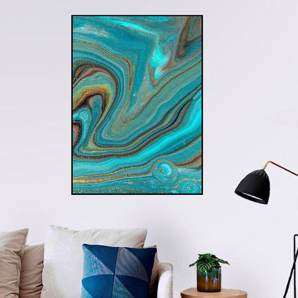 Quadro Canvas Pintura Marmorizado Azul 1,00x80
