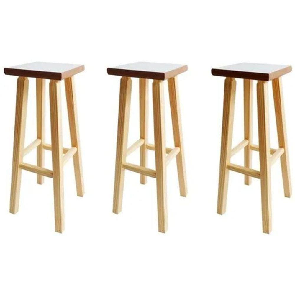 Kit 3 Banqueta Alta Hardman Madeira Natural Assento Quadrado