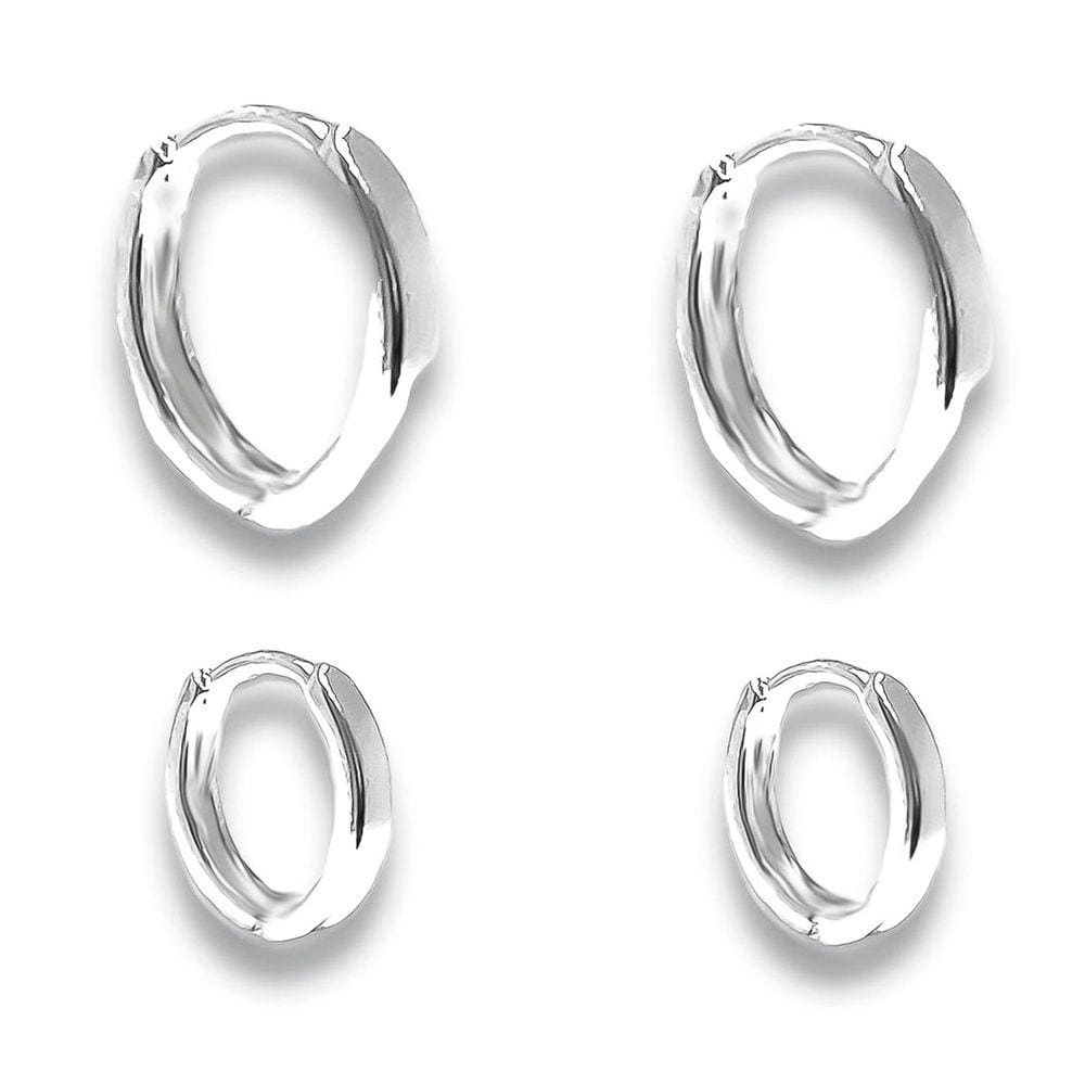 Kit Duo de Brincos Argolinha de Encaixe Lisa Banhado a Prata