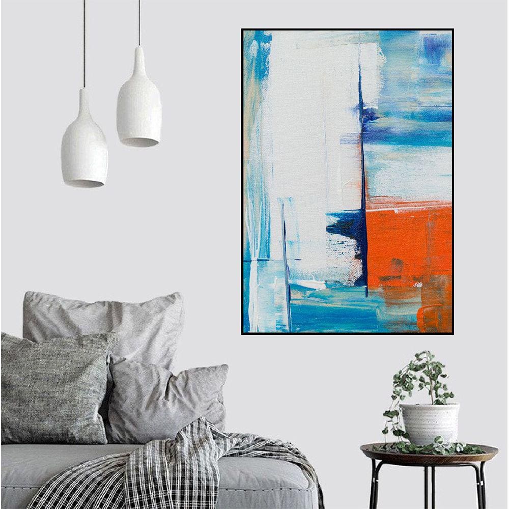 Quadro Canvas Pint Ab. Tons Branco Azul e Laranja 1,20x90