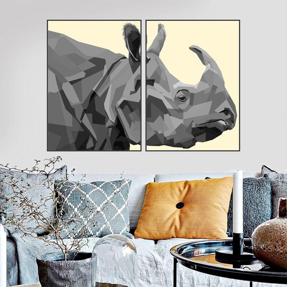 Quadro Canvas Decorativo para Sala Rinoceronte Geométrico 1,00x80
