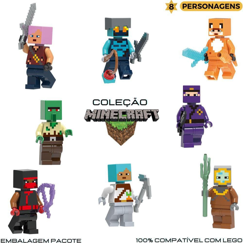 Minecraft Blocos Montar Coleção 8 Bonecos G0105