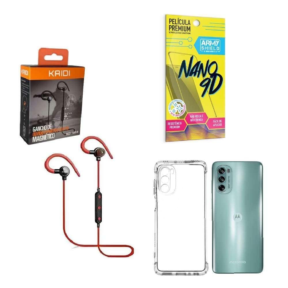 Kit Capinha Motorola G62 Fone Bluetooth E Película 9D