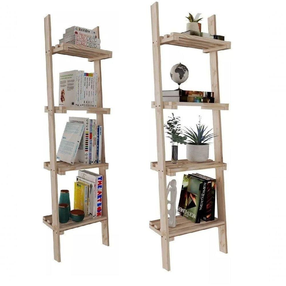 Kit 2 Estantes Madeira De Chão Decorativo Multiuso Multiuso