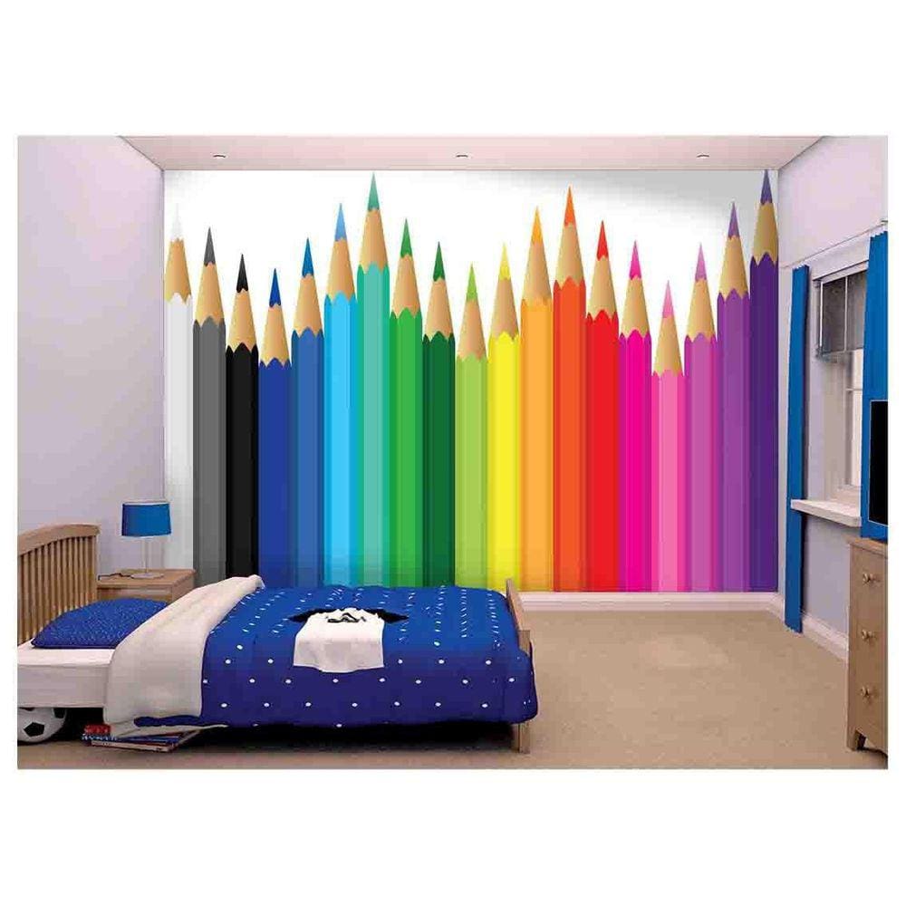 Papel De Parede Infantil Lápis De Cor Escola Azs137