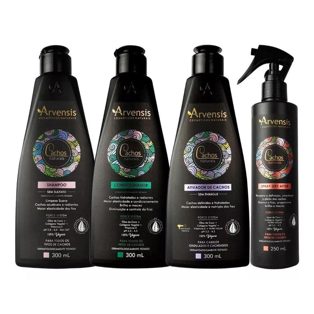 Kit Cachos Arvensis Shampoo Condicionador Ativador Day After