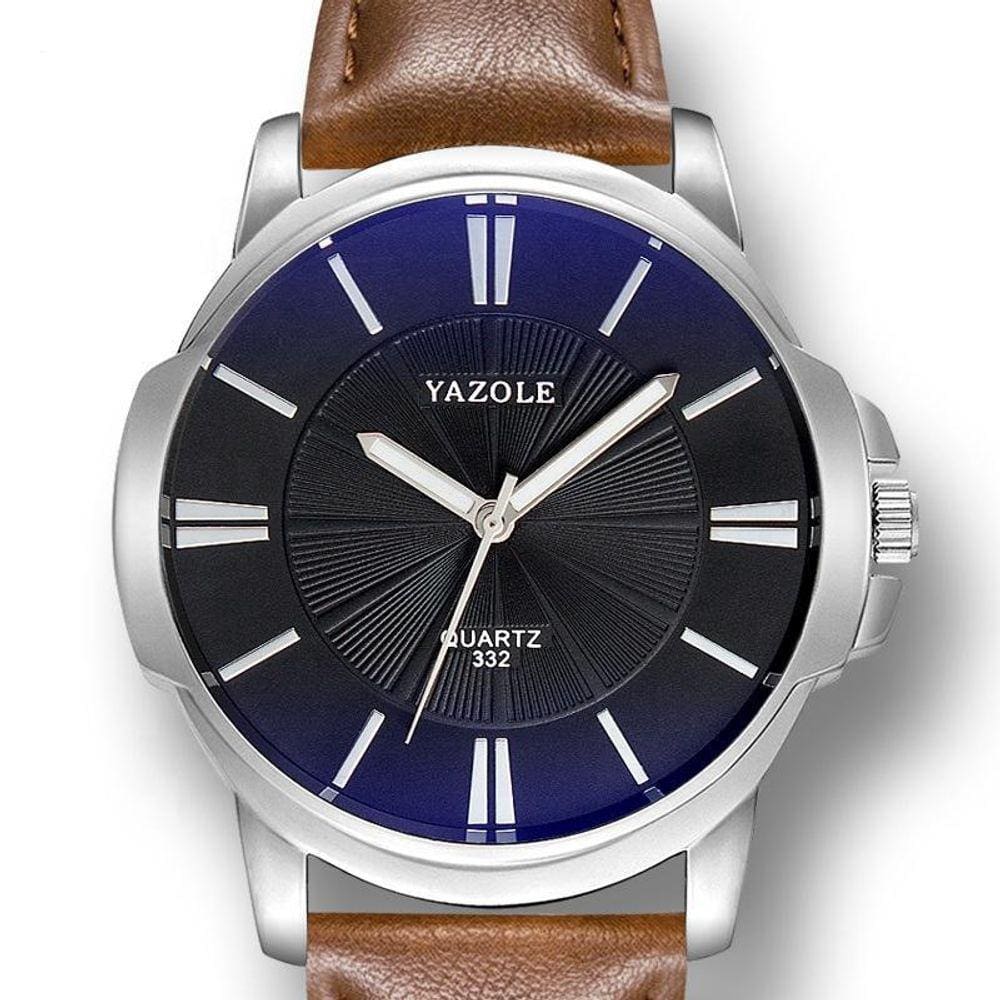 Relógio Masculino Marrom Fundo Azulado Yazole + Caixa