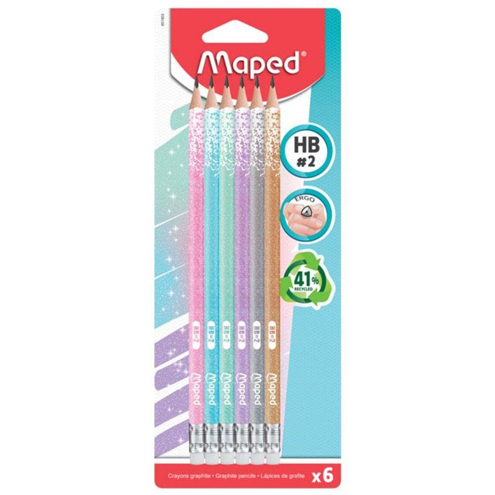 Lápis preto Nr.2 com borracha Glitter 6 unid 852000 - Maped